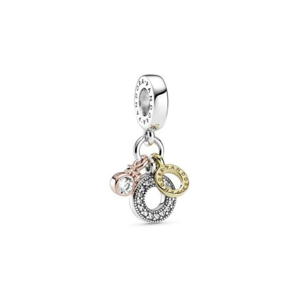 Pandora 14K & Silver Triple Monogram & Logo Dangle Charm